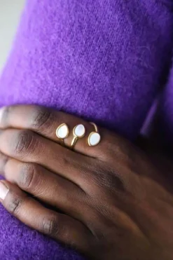 Best Sale Bague Ajustable Doree/Blanc Nafy Femmes Bague