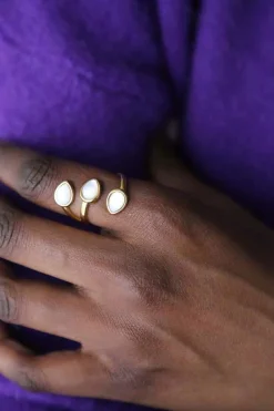Best Sale Bague Ajustable Doree/Blanc Nafy Femmes Bague