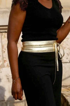 Flash Sale Ceinture En Cuir Metallise Dore Casey Femmes Ceinture