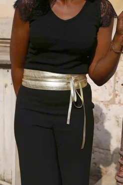 Flash Sale Ceinture En Cuir Metallise Dore Casey Femmes Ceinture