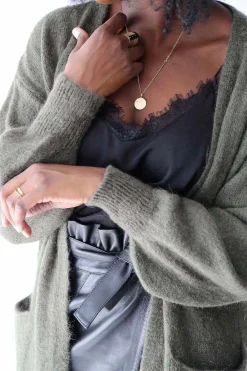 Shop Gilet Long Vert Mohair Dan Femmes Gilet