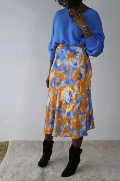 Sale Jupe Midi Satinee Orange Gina Femmes Jupe