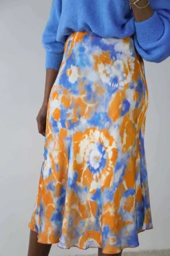 Sale Jupe Midi Satinee Orange Gina Femmes Jupe