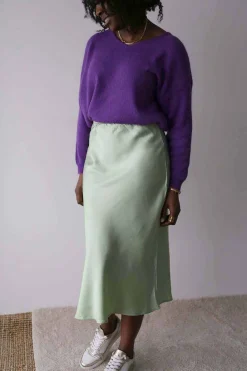 Outlet Jupe Midi Soie Vert Amande Natty Femmes Jupe