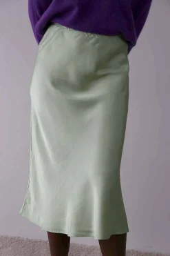 Outlet Jupe Midi Soie Vert Amande Natty Femmes Jupe