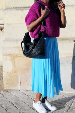 Fashion Jupe Plissee Midi Bleu Ciel Caudy Femmes Jupe