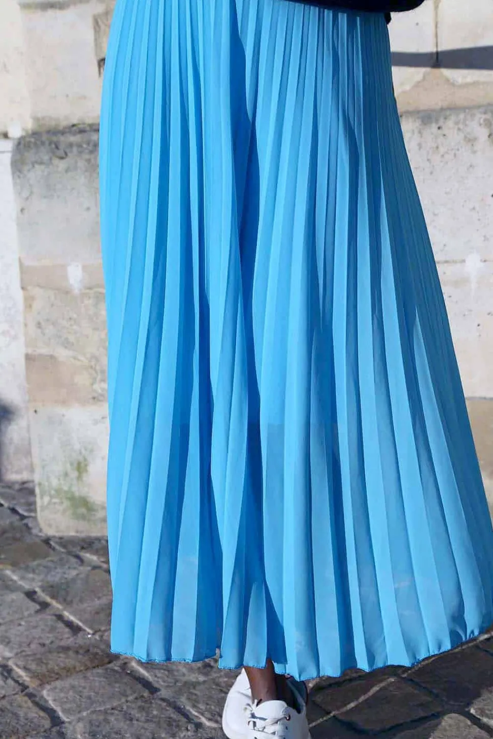 Fashion Jupe Plissee Midi Bleu Ciel Caudy Femmes Jupe