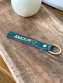 Outlet Porte-Clés En Cuir Bleu Petrole Daisy Femmes Porte-Clés