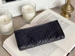 Clearance Portefeuille Cuir Tresse Noir Justin Femmes Portefeuille & Compagnon
