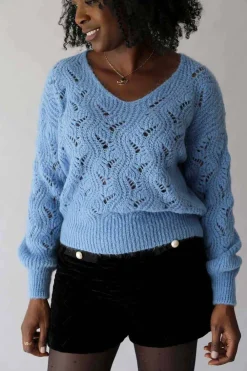 Best Pull Bleu Mohair Leo Femmes Pull