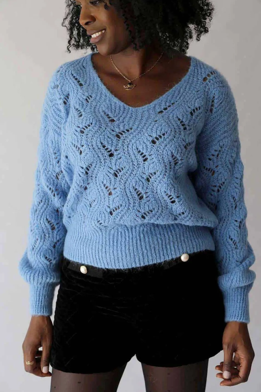 Best Pull Bleu Mohair Leo Femmes Pull