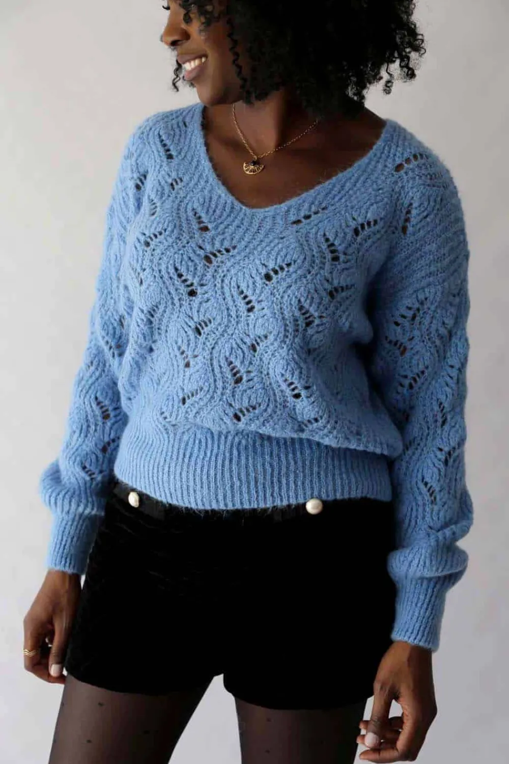 Best Pull Bleu Mohair Leo Femmes Pull