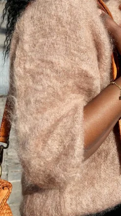 Clearance Pull Marron Camel Teddy Femmes Pull