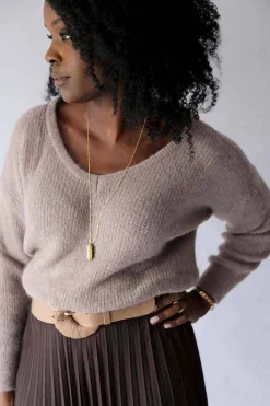 Best Sale Pull Mohair Taupe Ozzie Femmes Pull