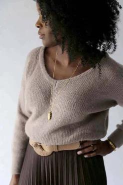 Best Sale Pull Mohair Taupe Ozzie Femmes Pull