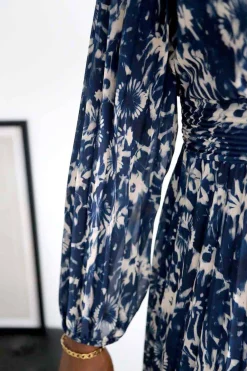 Outlet Robe Longue Imprime Bleu Lison Femmes Robe