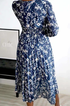 Outlet Robe Longue Imprime Bleu Lison Femmes Robe
