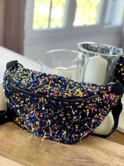 Fashion Sac Banane Bleu Peche A Sequins Laumy Femmes Sac Banane