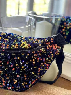 Fashion Sac Banane Bleu Peche A Sequins Laumy Femmes Sac Banane
