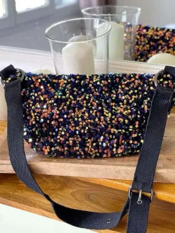 Fashion Sac Banane Bleu Peche A Sequins Laumy Femmes Sac Banane