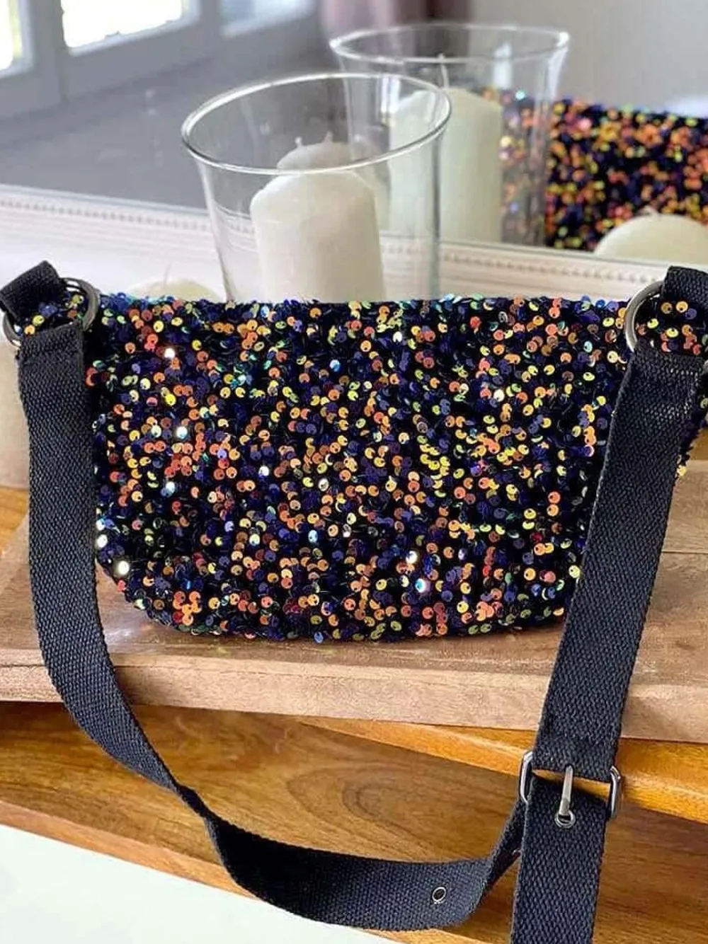 Fashion Sac Banane Bleu Peche A Sequins Laumy Femmes Sac Banane