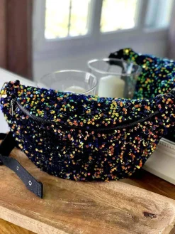 Fashion Sac Banane Bleu Peche A Sequins Xl Laumy Femmes Sac Banane