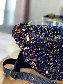 Fashion Sac Banane Bleu Peche A Sequins Xl Laumy Femmes Sac Banane