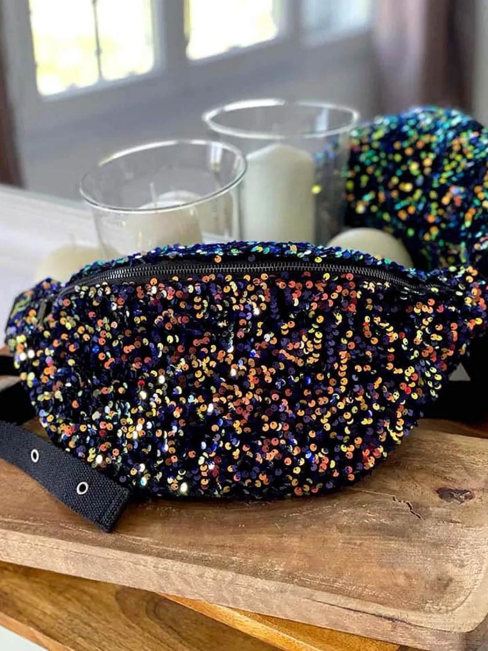 Fashion Sac Banane Bleu Peche A Sequins Xl Laumy Femmes Sac Banane