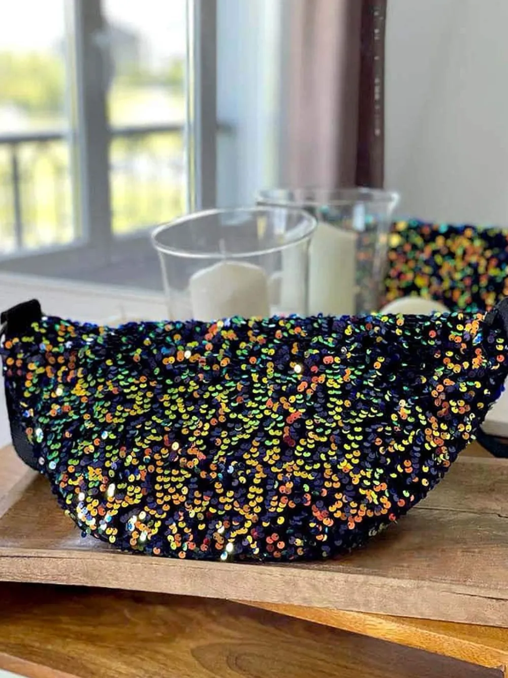 Fashion Sac Banane Bleu Peche A Sequins Xl Laumy Femmes Sac Banane