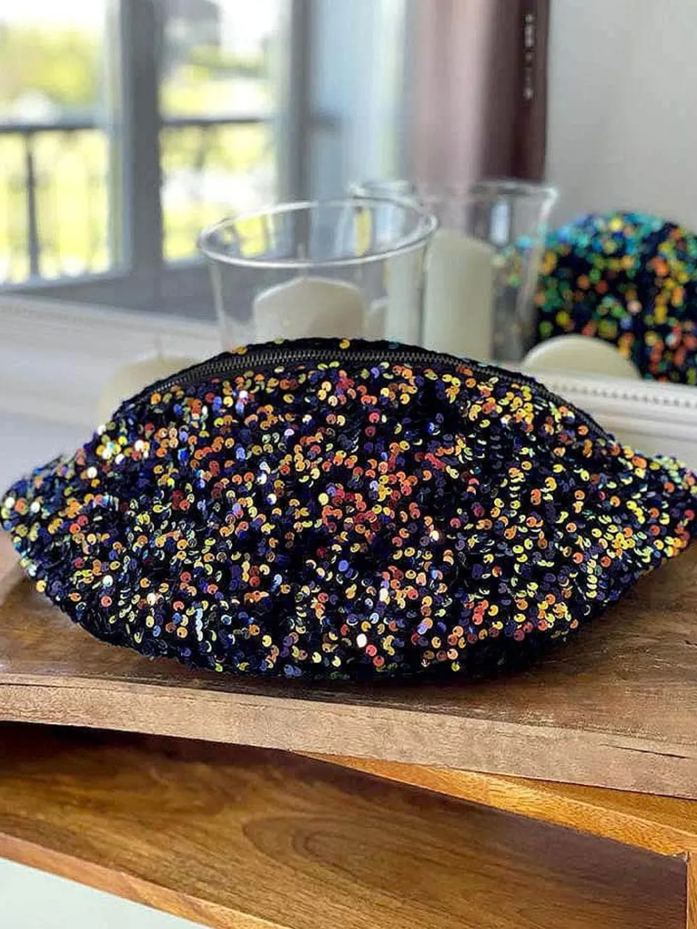 Fashion Sac Banane Bleu Peche A Sequins Xl Laumy Femmes Sac Banane