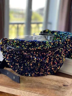 Fashion Sac Banane Bleu Peche A Sequins Xl Laumy Femmes Sac Banane
