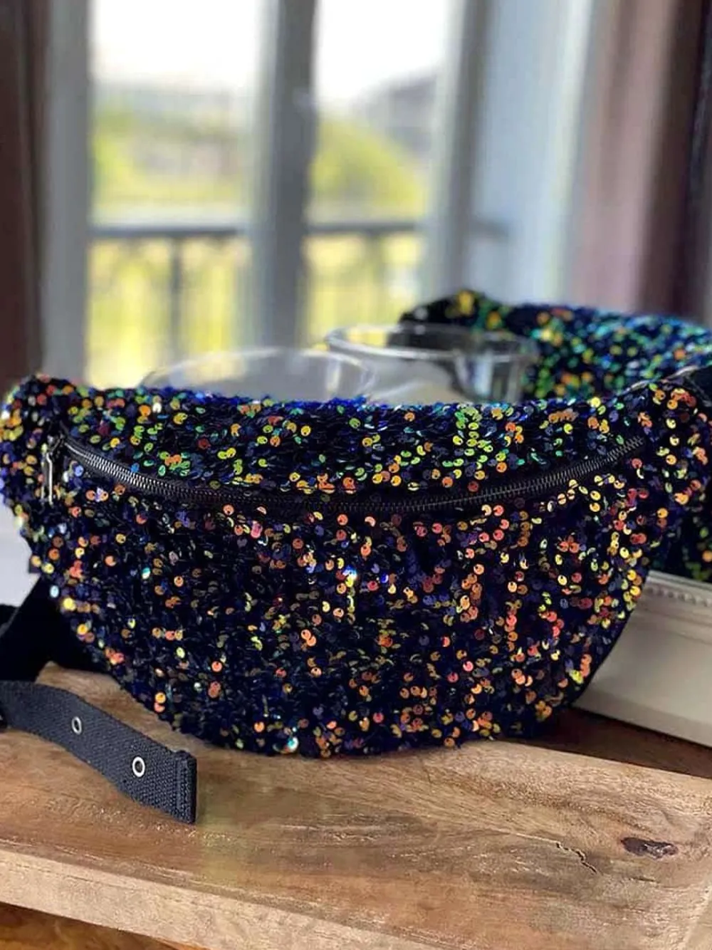 Fashion Sac Banane Bleu Peche A Sequins Xl Laumy Femmes Sac Banane