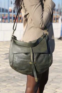 Best Sac Besace Cuir Vert Kaki Ninon Femmes Sac Porte Epaule Avec Sangle