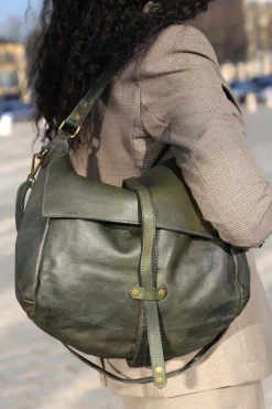 Best Sac Besace Cuir Vert Kaki Ninon Femmes Sac Porte Epaule Avec Sangle