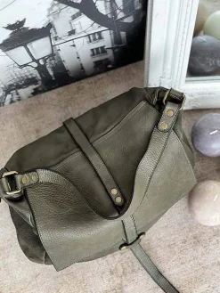Best Sac Besace Cuir Vert Kaki Ninon Femmes Sac Porte Epaule Avec Sangle