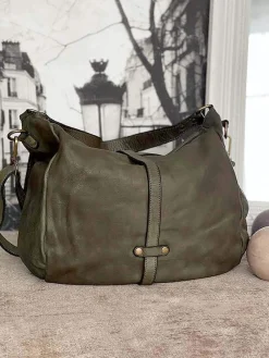 Best Sac Besace Cuir Vert Kaki Ninon Femmes Sac Porte Epaule Avec Sangle