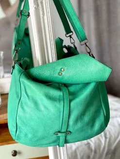 Fashion Sac Besace Cuir Vert Pomme Ninon Femmes Sac Format A4 Et +