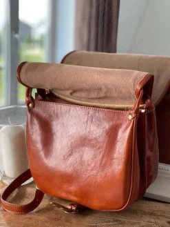 Cheap Sac Marron Camel Stefania Femmes Sac Porte Epaule Avec Sangle