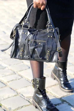 Shop Sac Noir Eloane Midi Femmes Sac Porte Epaule Avec Sangle