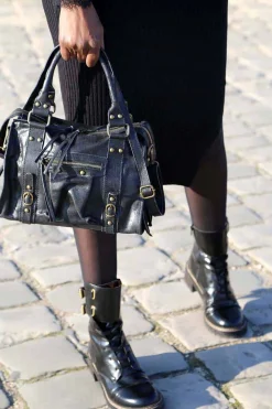 Shop Sac Noir Eloane Midi Femmes Sac Porte Epaule Avec Sangle