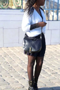 Hot Sac Noir Stefania Femmes Sac Porte Epaule Avec Sangle