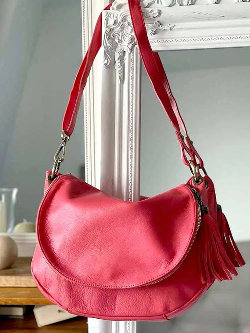 Fashion Sac Rose Corail Yasmine Femmes Sac Porte Epaule Avec Sangle